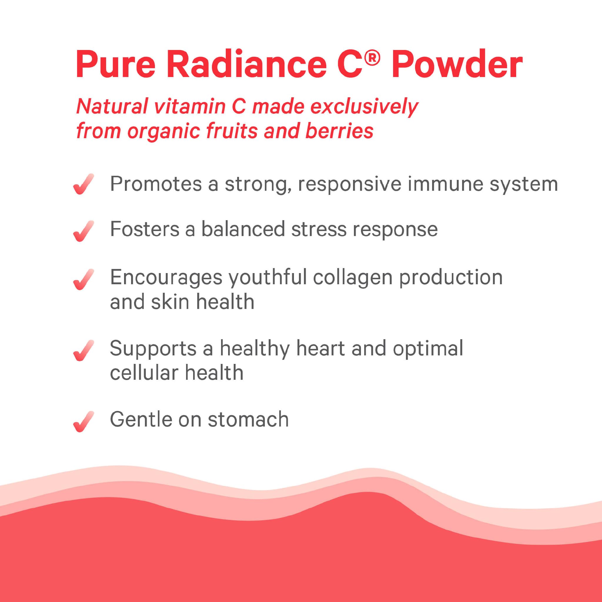 Pure Synergy Pure Radiance C label close-up highlighting organic whole-food ingredients