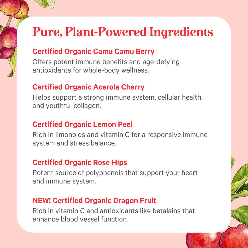 PURE SYNERGY Pure Radiance C vegan, non-GMO labeling on bottle