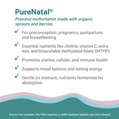 Organic sprouts and berries accompany Pure Synergy Purenatal imagery for whole-food nutrition