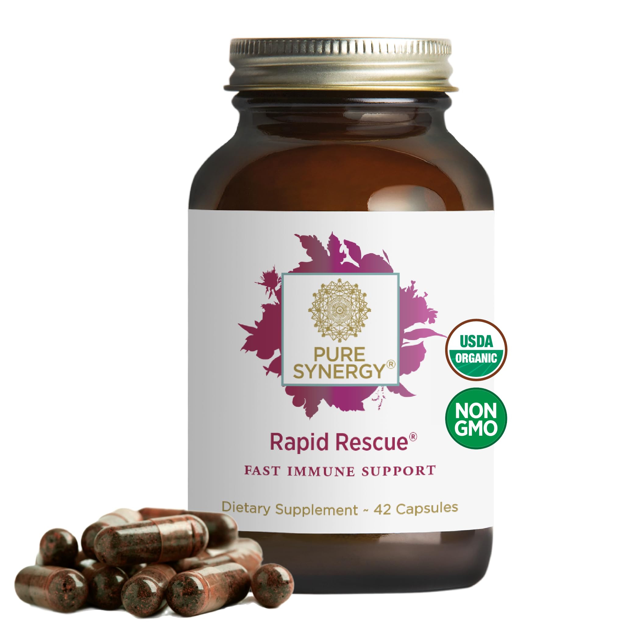 PURE SYNERGY Rapid Rescue bottle front view for on-the-go immune support