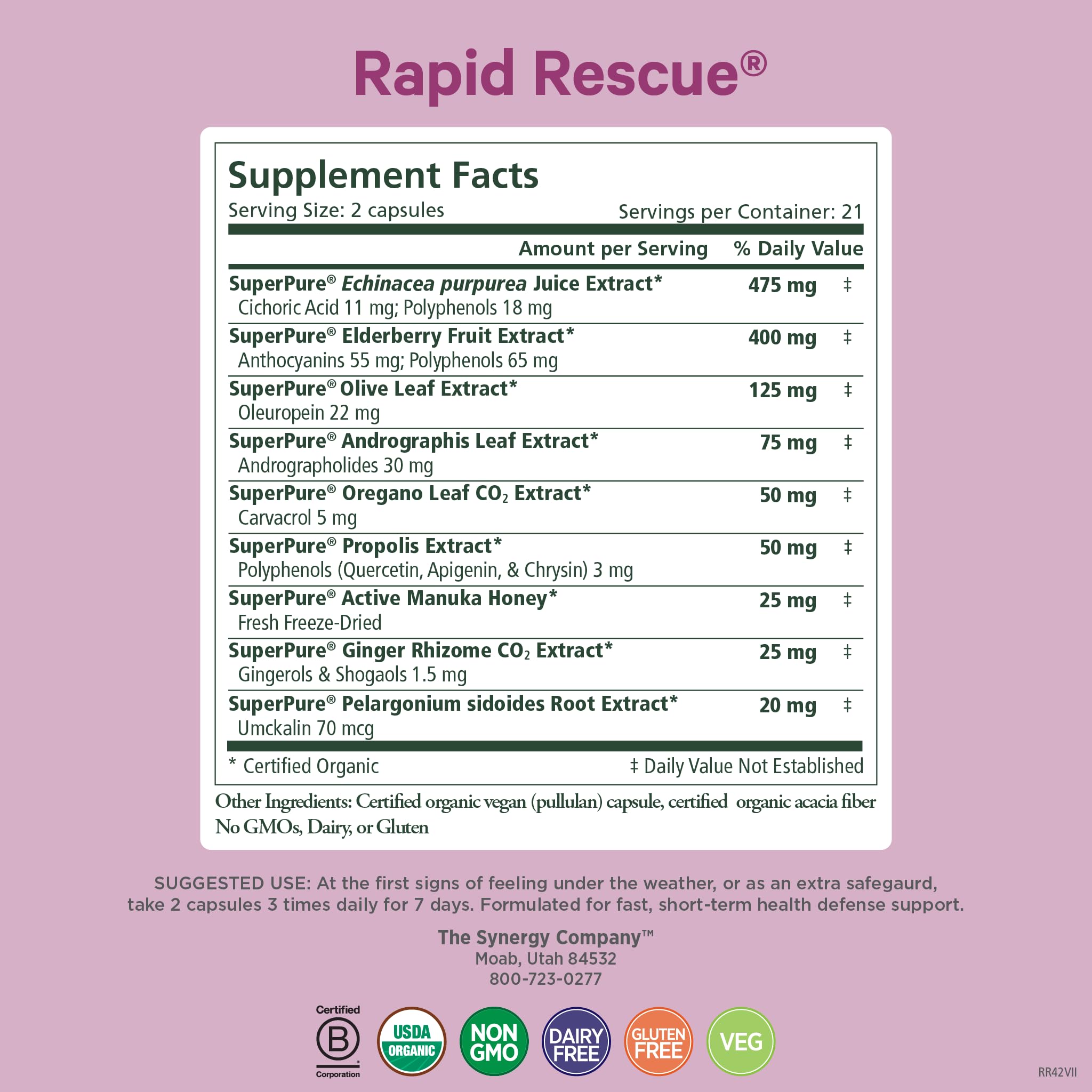 PURE SYNERGY Rapid Rescue capsules close-up for daily immune support