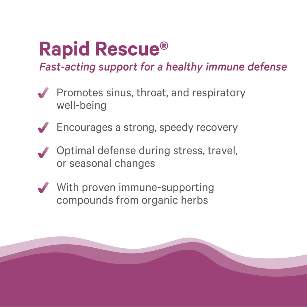 PURE SYNERGY Rapid Rescue ingredients panel featuring echinacea and elderberry