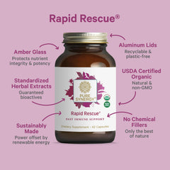 PURE SYNERGY Rapid Rescue label details highlighting organic formulation
