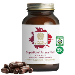 Pure Synergy SuperPure astaxanthin softgel bottle for daily antioxidant support.