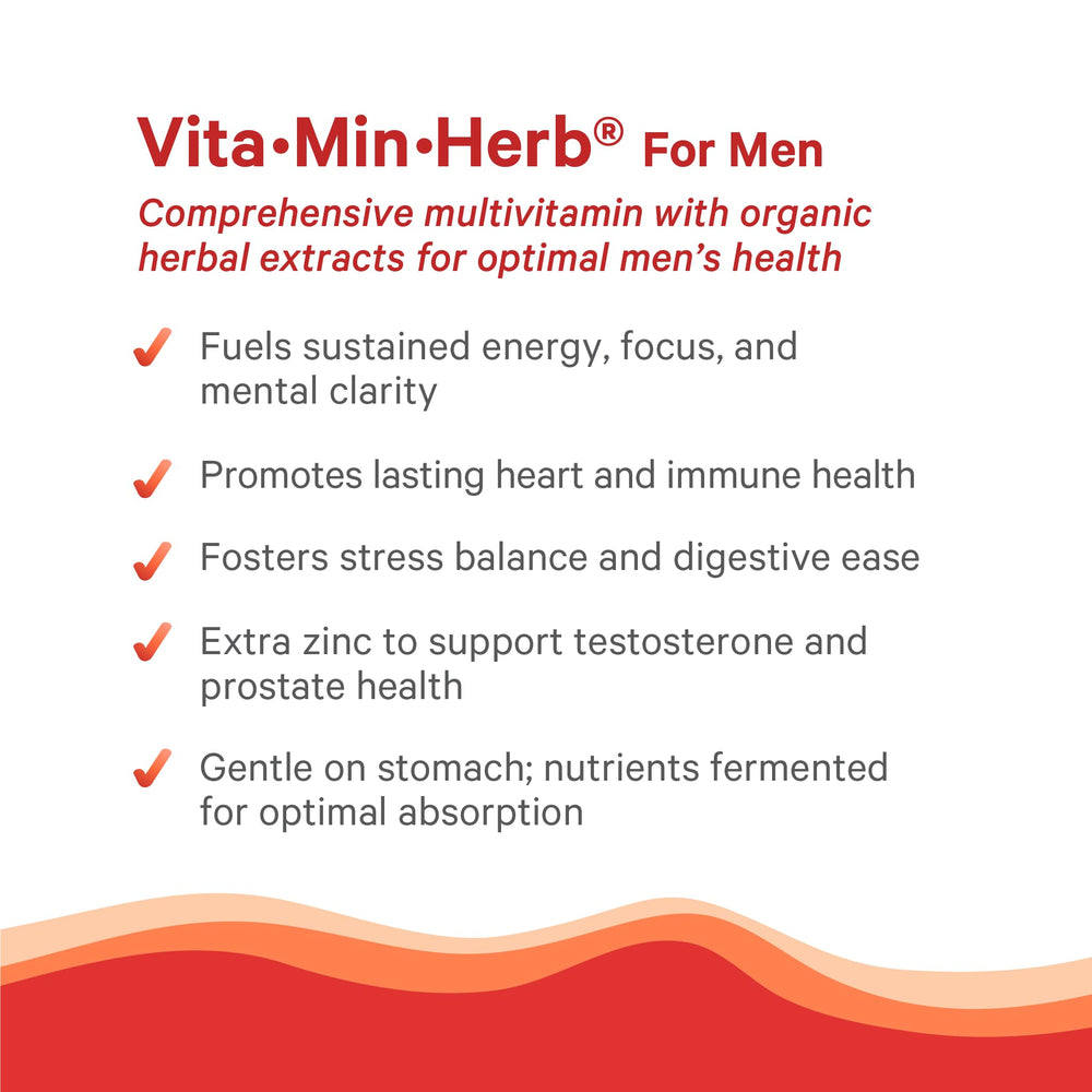 PURE SYNERGY Vita·Min·Herb for Men label close-up emphasizing non-GMO and vegan attributes