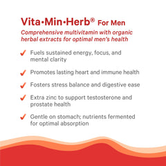 PURE SYNERGY Vita·Min·Herb for Men label close-up emphasizing non-GMO and vegan attributes