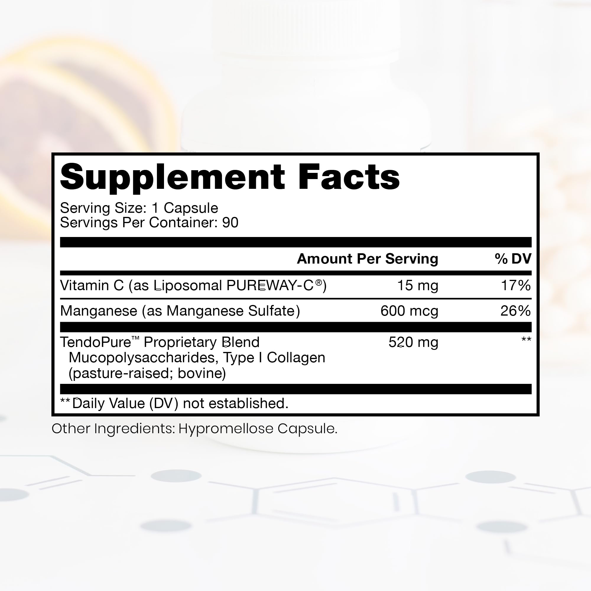 Pure Therapro Rx Acute Injury capsules close-up focusing on collagen ingredients