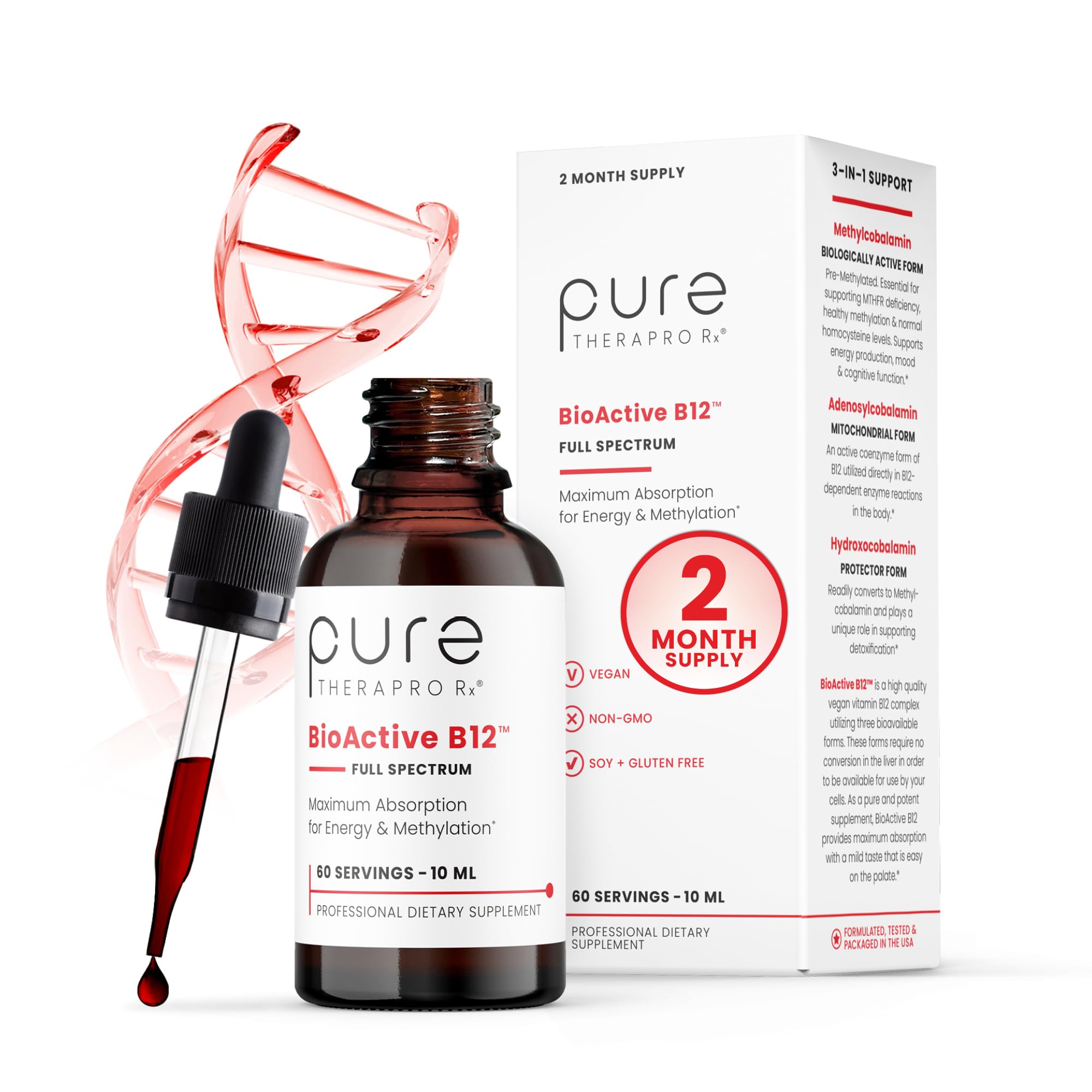 Pure TheraPro Rx B12 liquid bottle ready for daily energy metabolism support