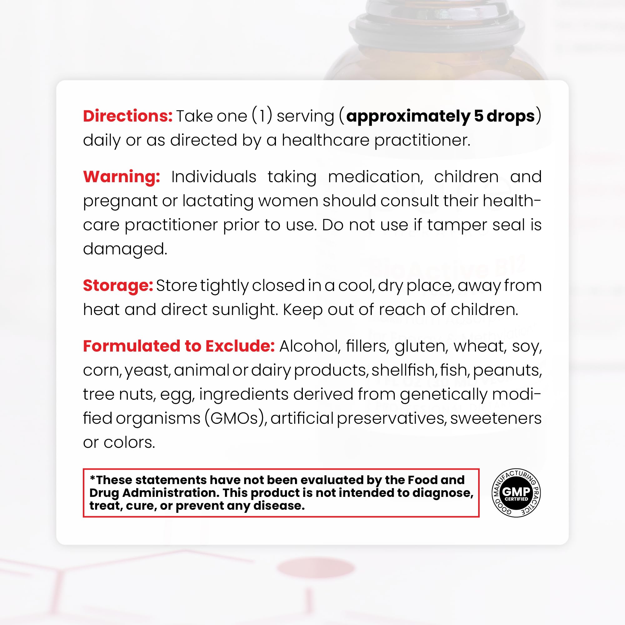 Close-up of Pure TheraPro Rx B12 liquid bottle signaling premium quality