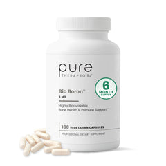 Pure TheraPro Rx Bio Boron bottle on a clean countertop for bone support.