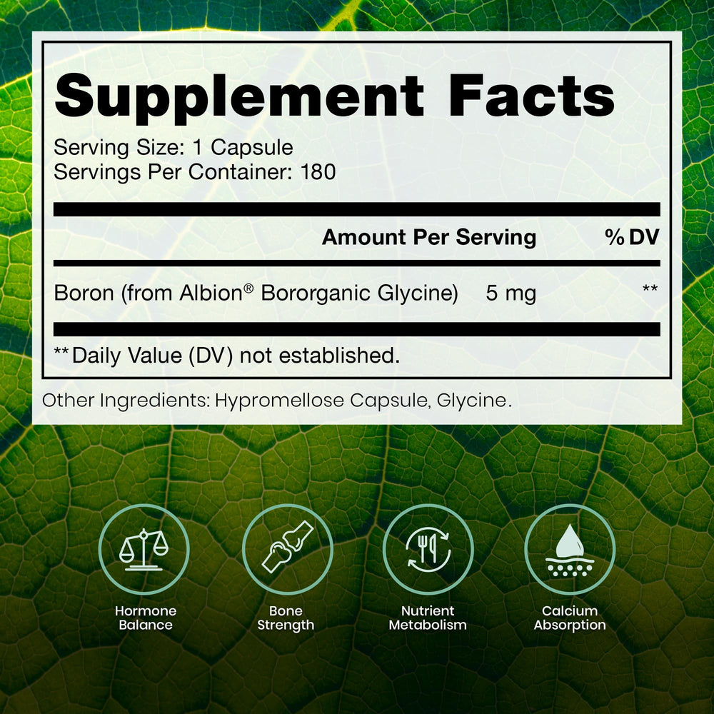 Close-up of Pure TheraPro Rx Bio Boron capsules highlighting absorption benefits.