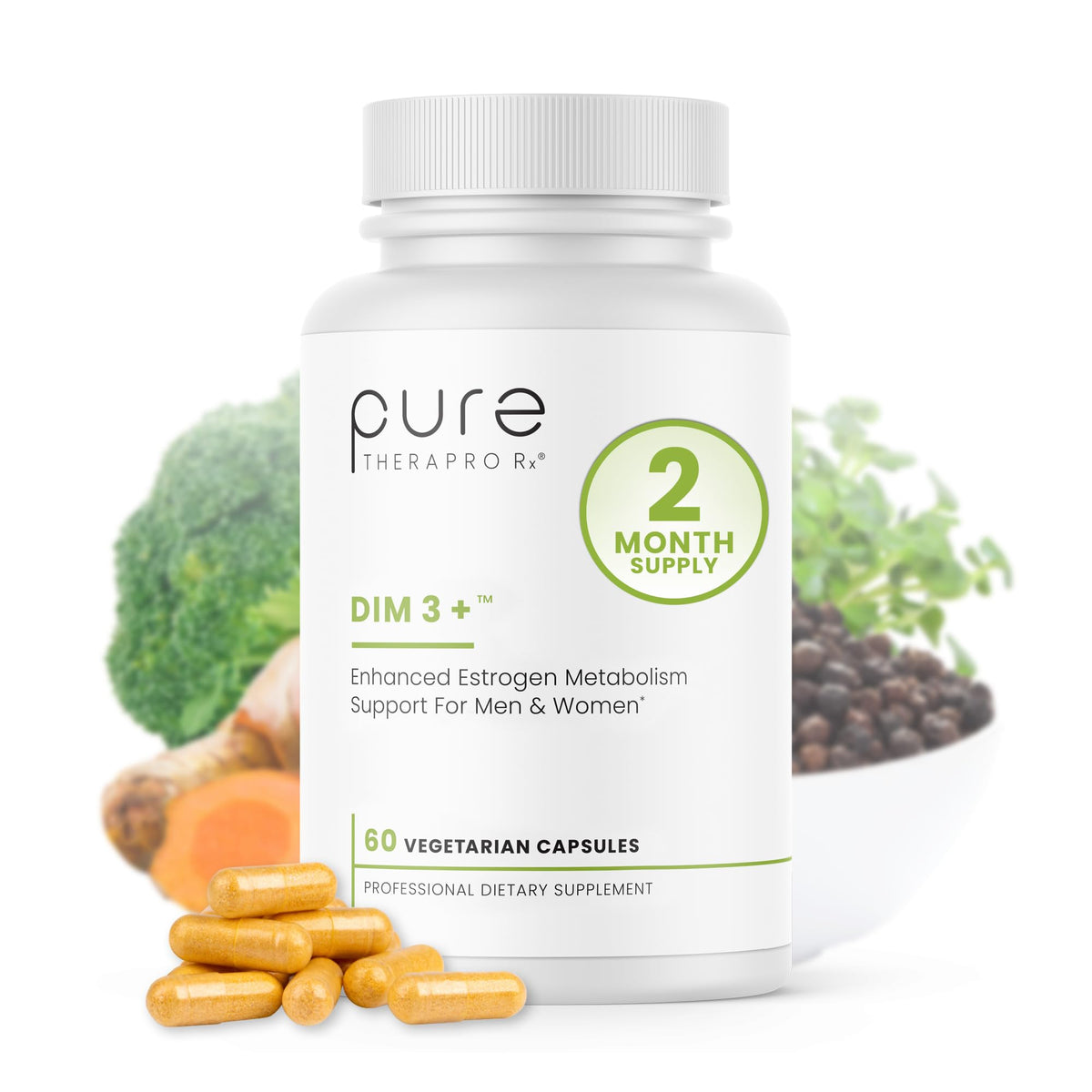 Pure Therapro Rx DIM 3+ bottle for hormone balance support.