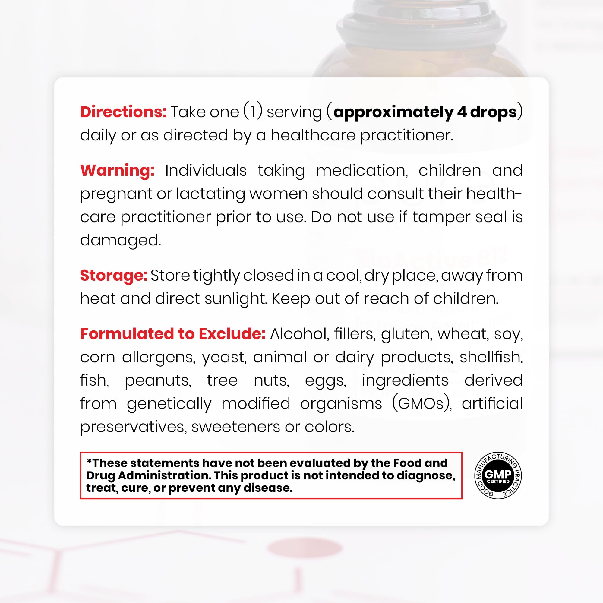 Dropper dispensing B12 liquid for dosing