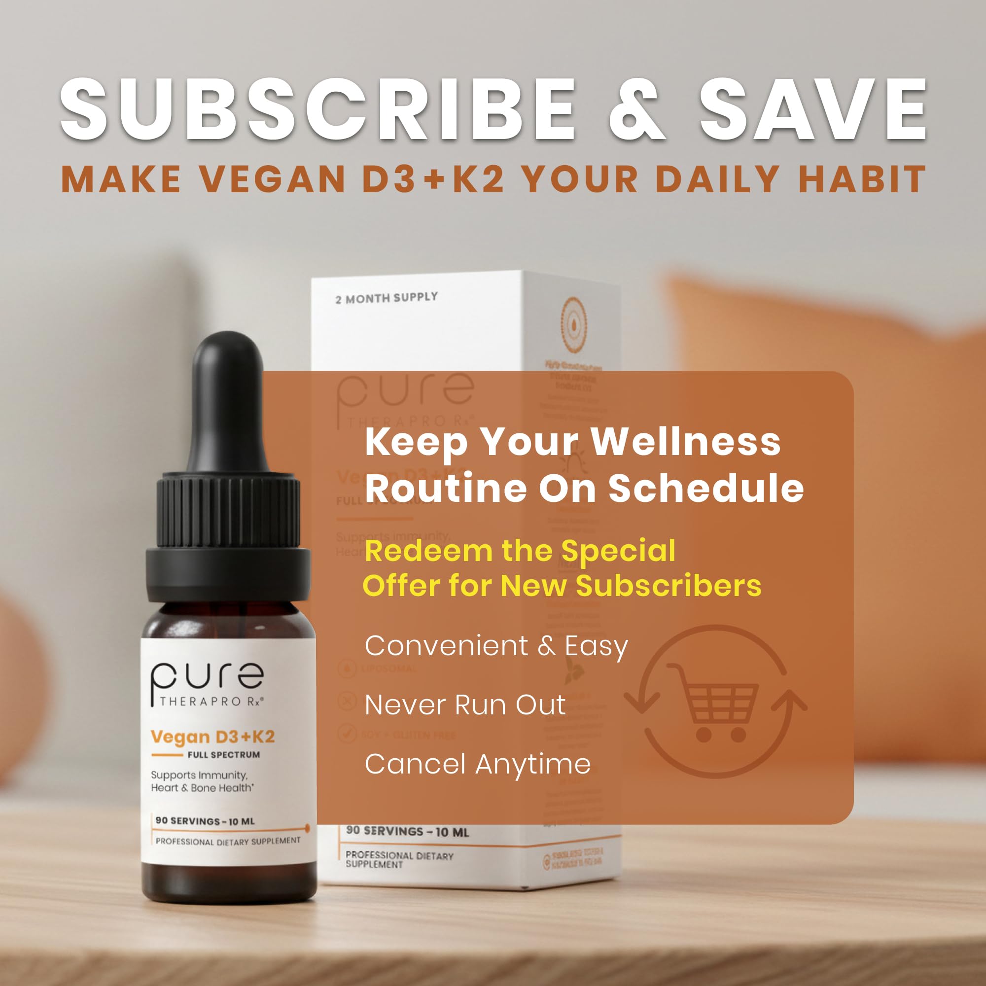 Five drops being dispensed from a Pure Therapro Rx bottle.