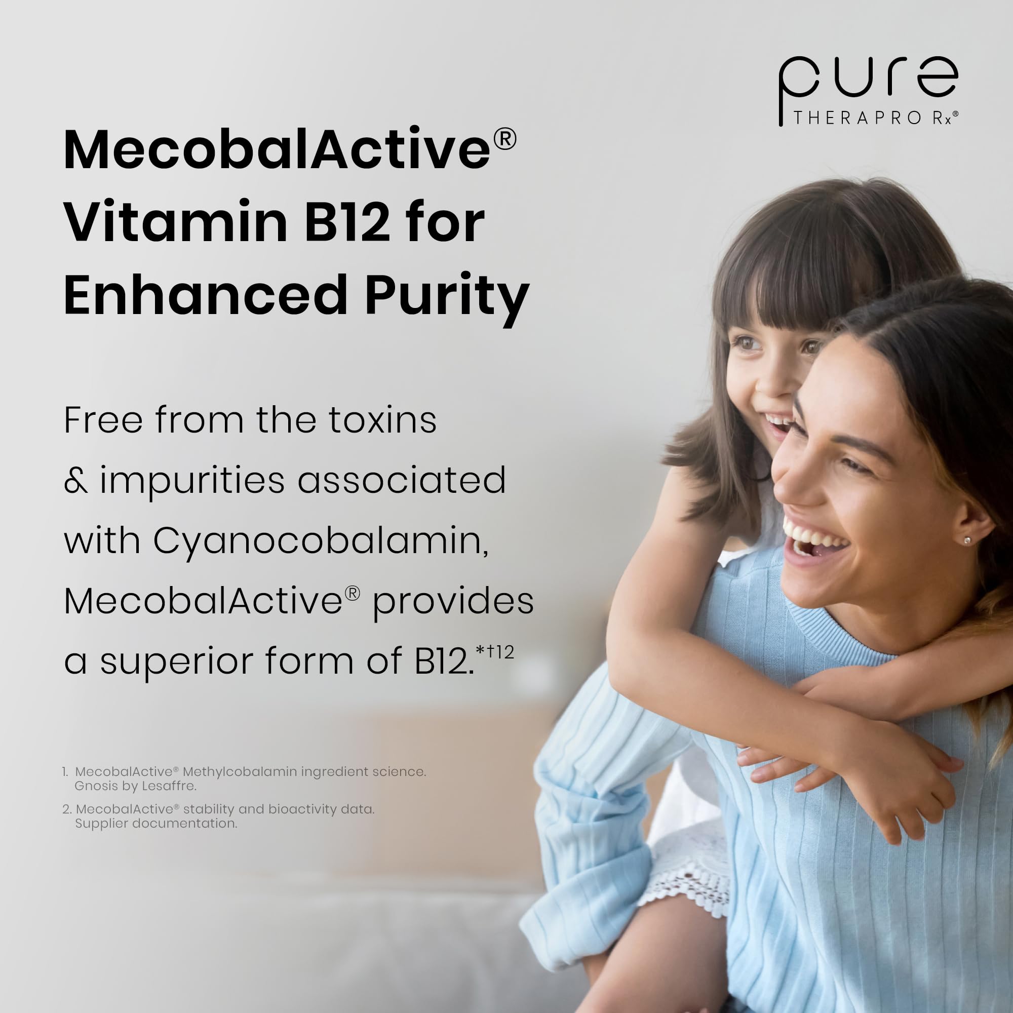 Pure Therapro Rx Methyl B Complete ingredients list closeup showing B vitamins and TMG blend.