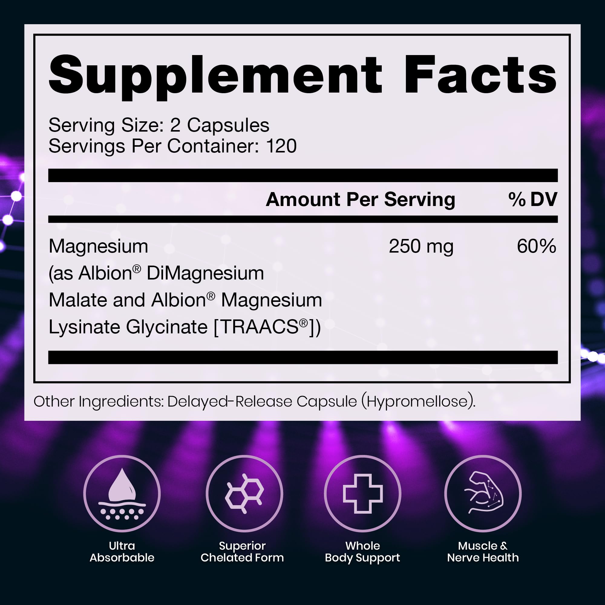 Pure TheraPro Rx Optimum Magnesium lysinate-glycinate capsules offer non-drowsy daytime support