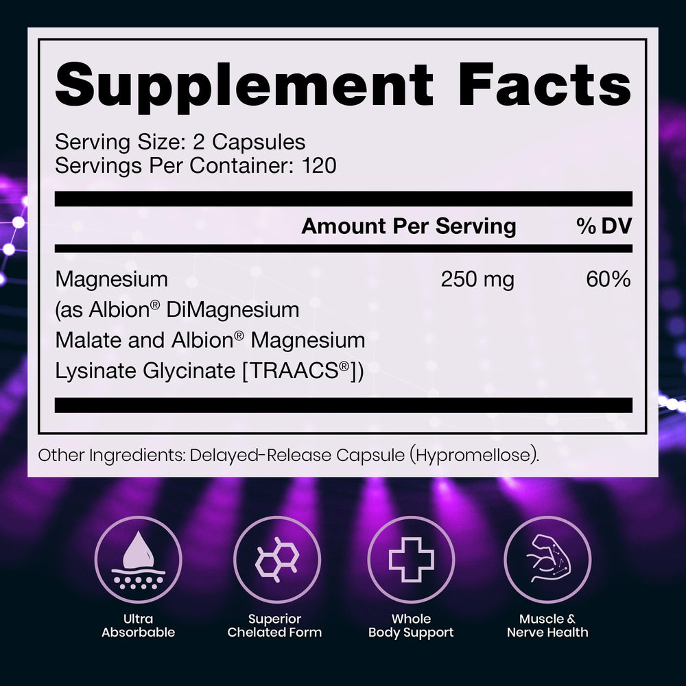 Pure TheraPro Rx Optimum Magnesium lysinate-glycinate capsules offer non-drowsy daytime support