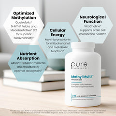Pure Therapro Rx Methyl Multi emphasizes Quatrefolic 5-MTHF for better folate absorption.