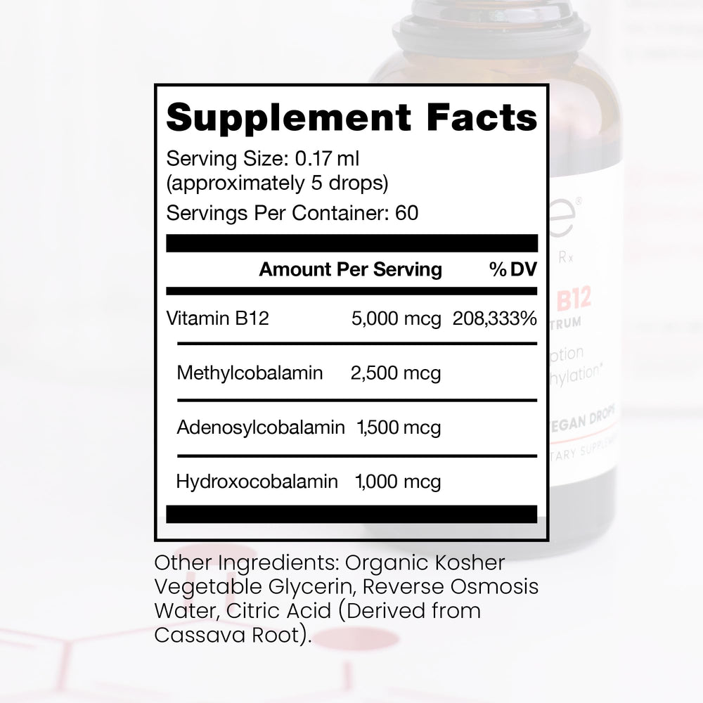 Sublingual Pure TheraPro Rx B12 liquid bottle for convenient daily supplementation