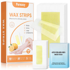 Pureasy wax strips packaging shown for easy at-home use