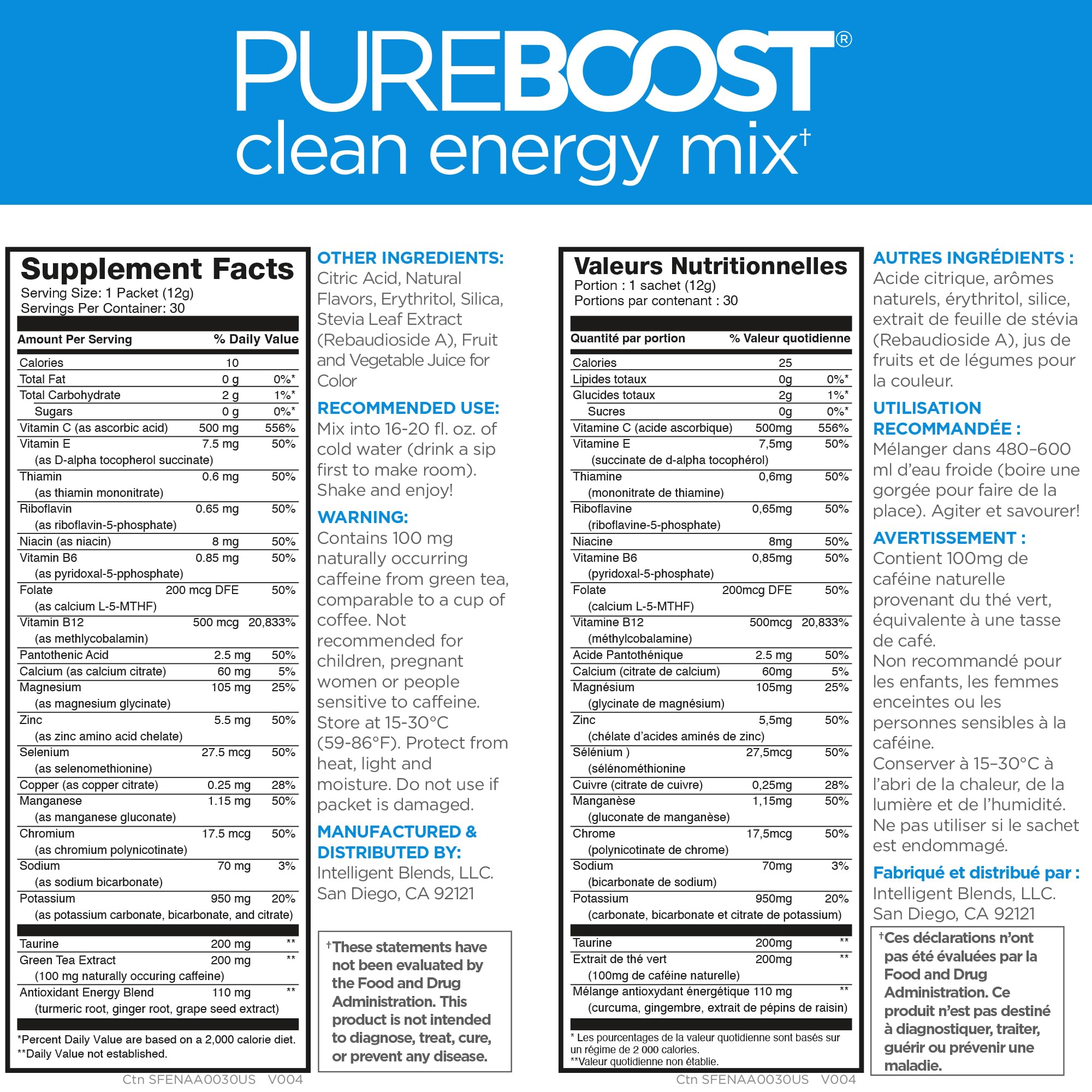 Pureboost packets held in hand signaling convenient 30-count energy on the go.