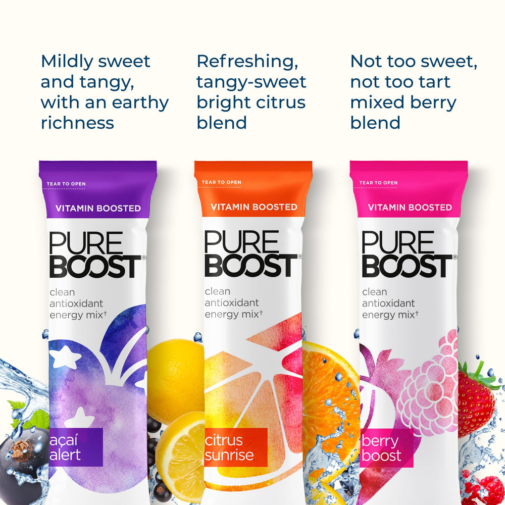Pureboost powder dissolving in water for a smooth, sustained energy lift.