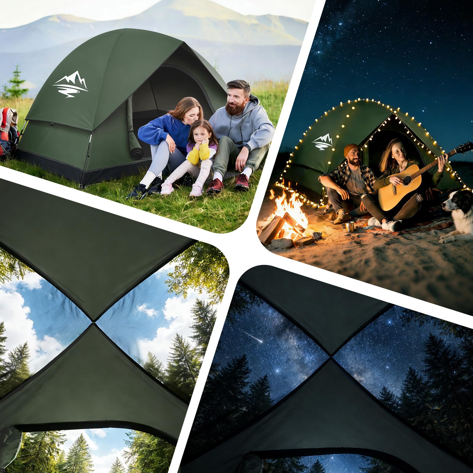 Removable blackout rainfly adds versatility for day or night use.