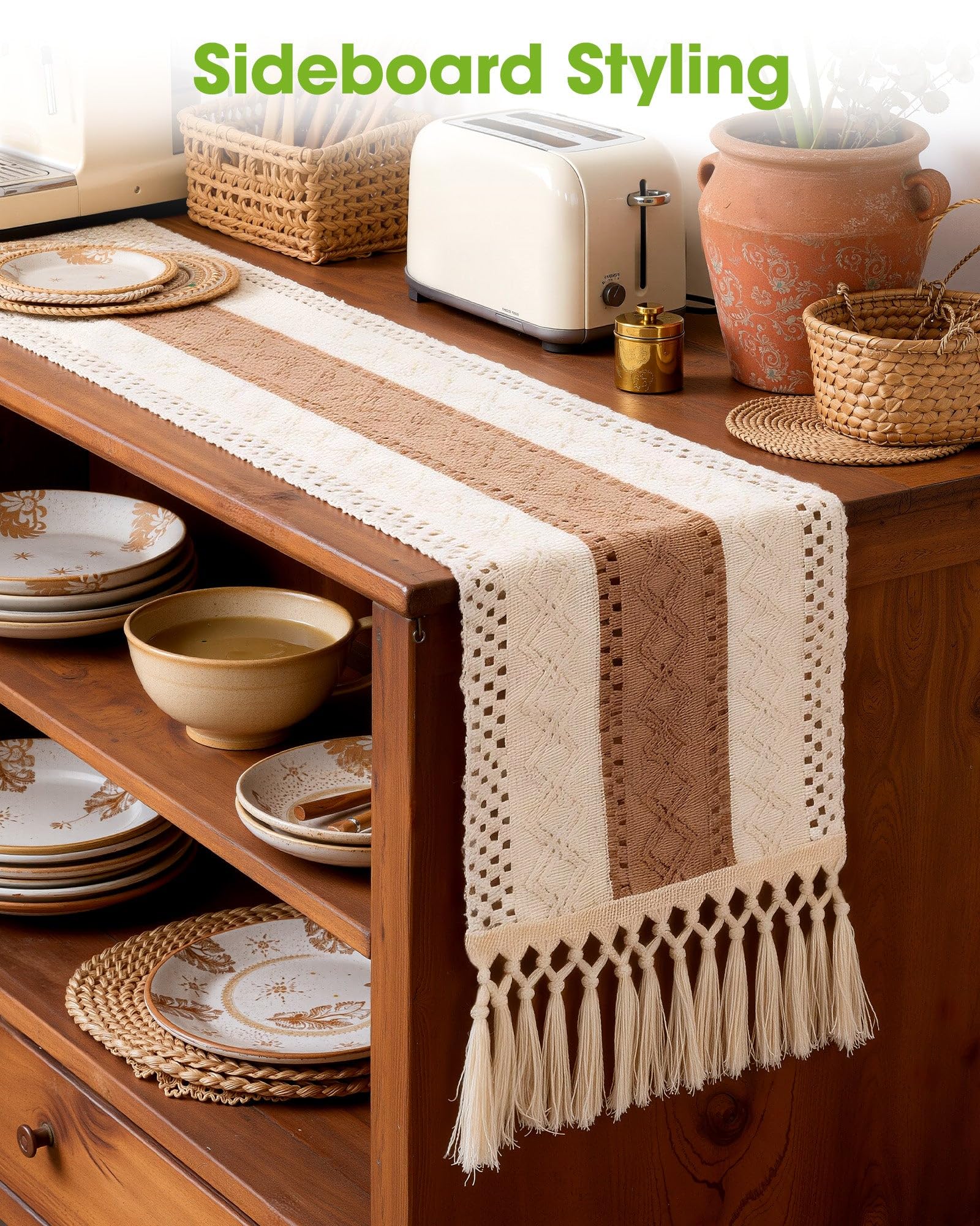 Natural material with soft hand feel enhances rustic kitchen styling