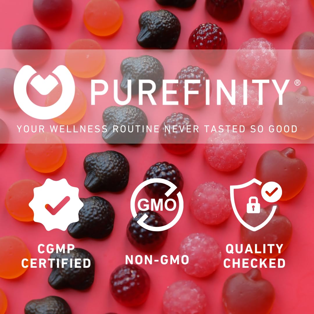 PUREFINITY Tart Cherry Gummies ingredients close-up emphasize tart cherry extract benefits.