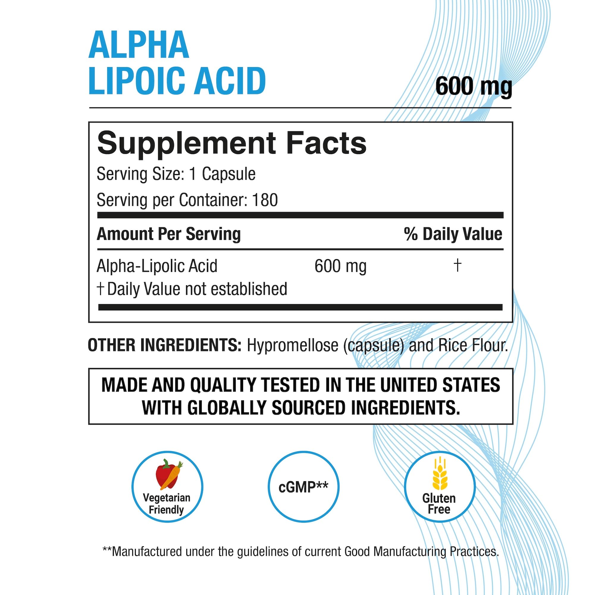 Puregen Labs Alpha Lipoic Acid 600mg capsules closeup highlighting high potency.