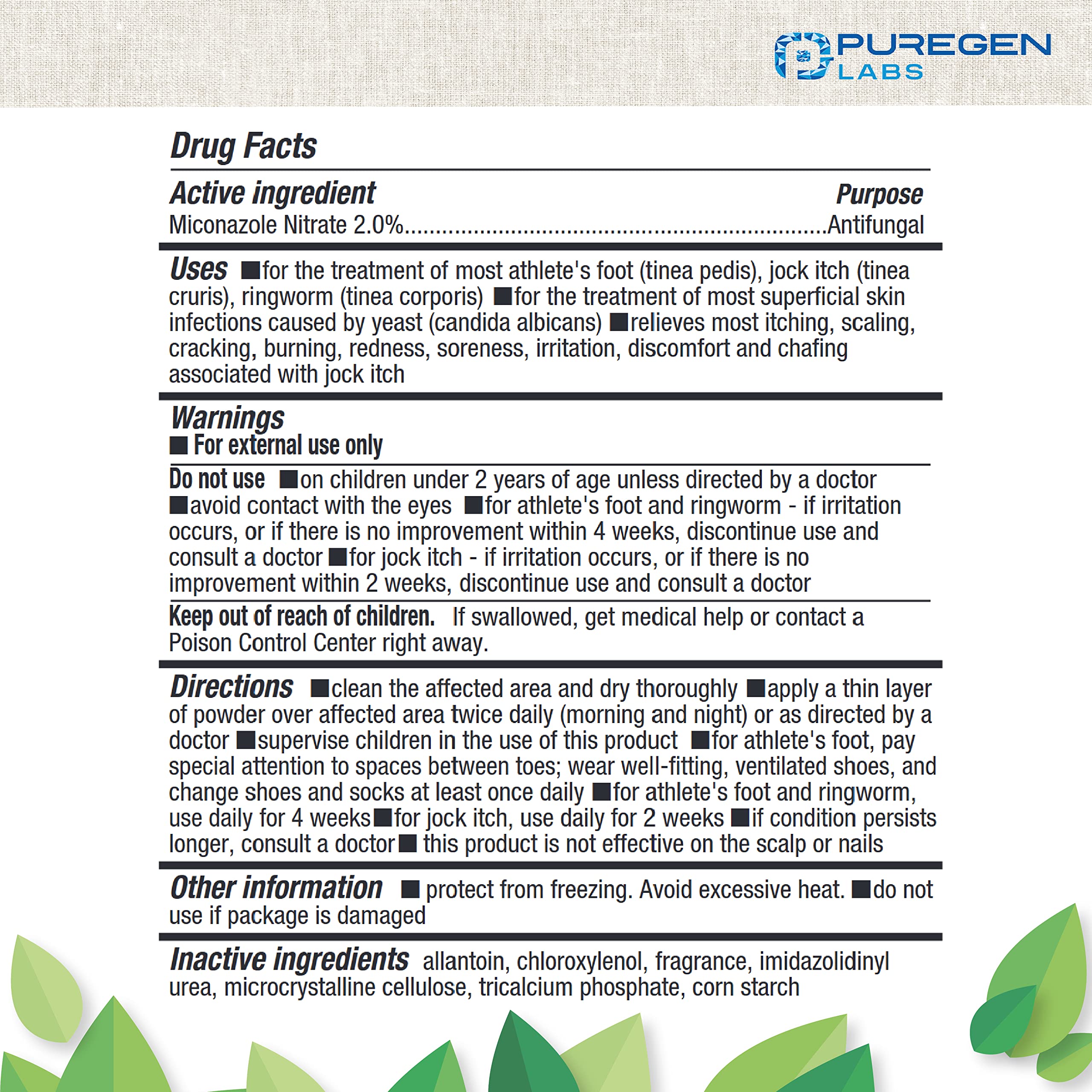 Puregen Labs antifungal powder in groin area supports comfort and dryness
