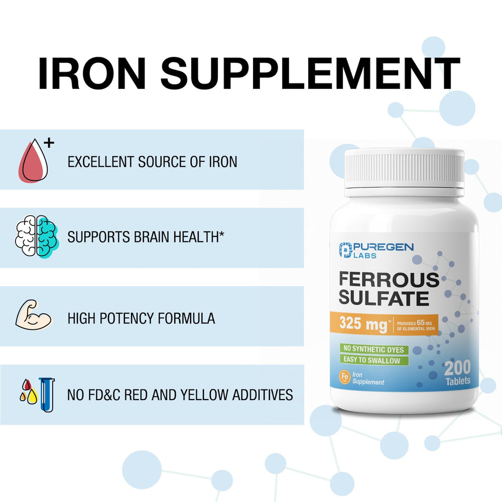 Puregen Labs Ferrous Sulfate dosage spoon helps precise measuring.