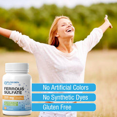 Puregen Labs Ferrous Sulfate label detail shows clean, dye-free formula.