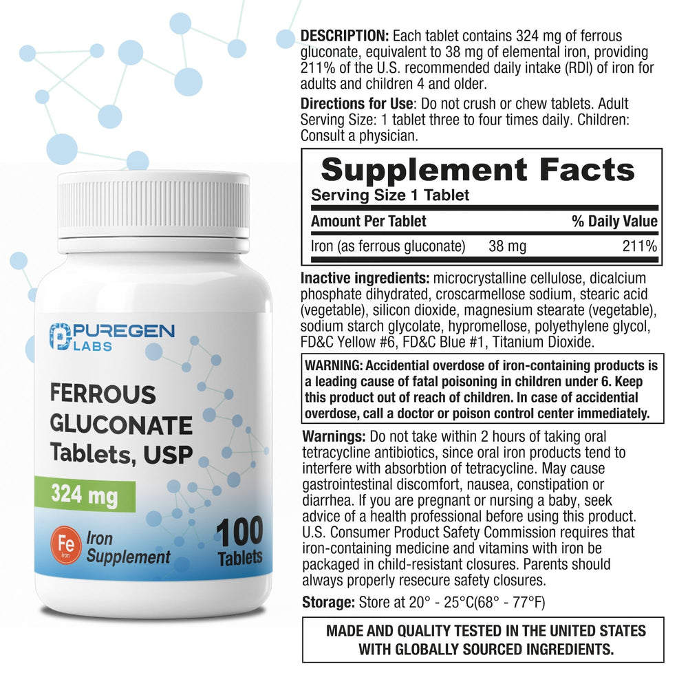 Puregen Labs high-potency iron bottle on shelf for daily use.