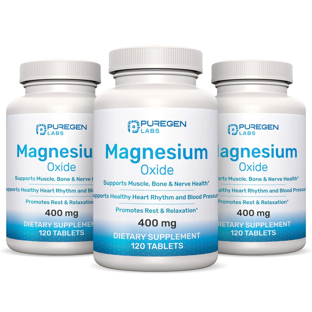 Puregen Labs Magnesium 400mg bottle front for daily support and relaxation.