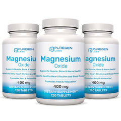 Puregen Labs Magnesium 400mg bottle front for daily support and relaxation.
