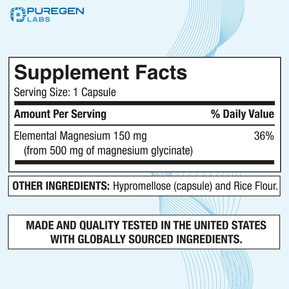 Puregen Labs magnesium capsules close-up showing veggie caps and gentle digestion