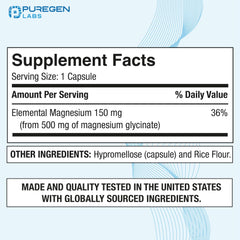 Puregen Labs magnesium capsules close-up showing veggie caps and gentle digestion