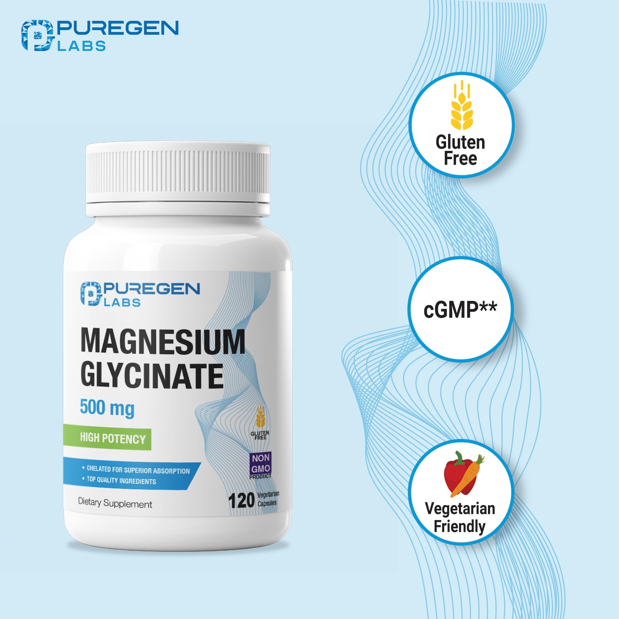Puregen Labs magnesium glycinate 500mg bottle ready for evening routine