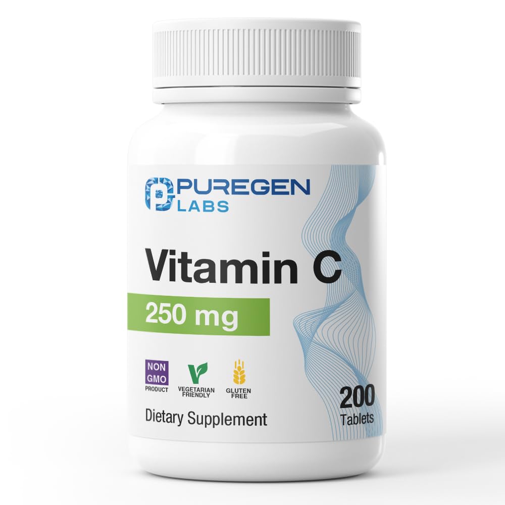 Puregen Labs Vitamin C 250mg bottle front view for daily immune support