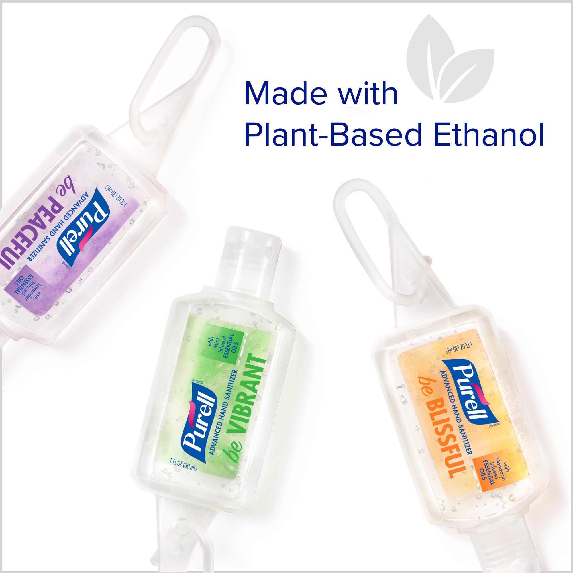 Purell 1oz travel bottles clipped to bag for everyday convenience.