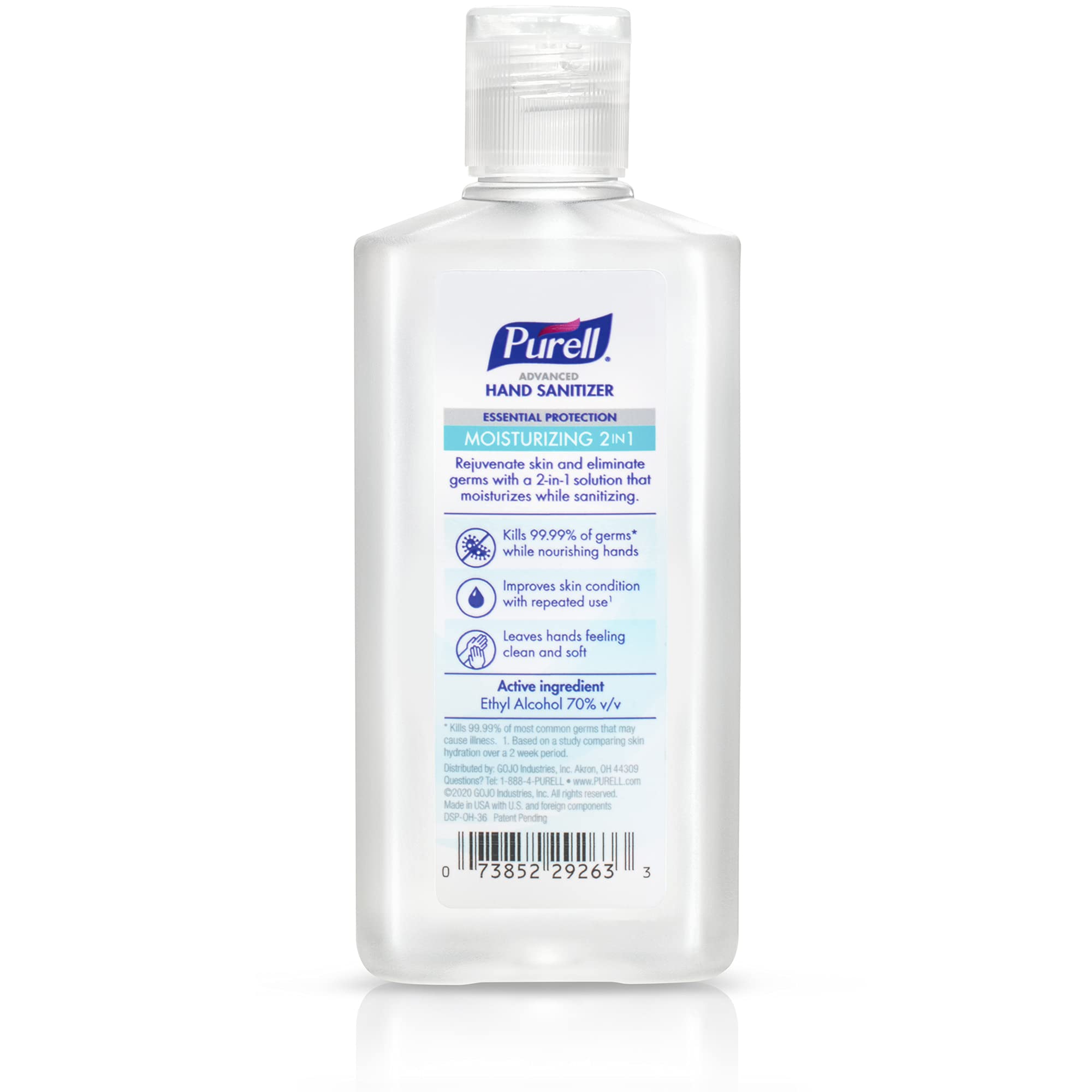 Purell 2in1 moisturizing hand sanitizer bottle with flip top cap for easy one handed use