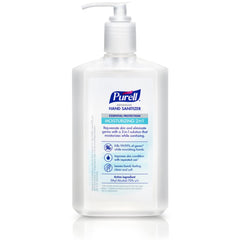 Purell label closeup highlights 2in1 moisturizing formula for healthier skin