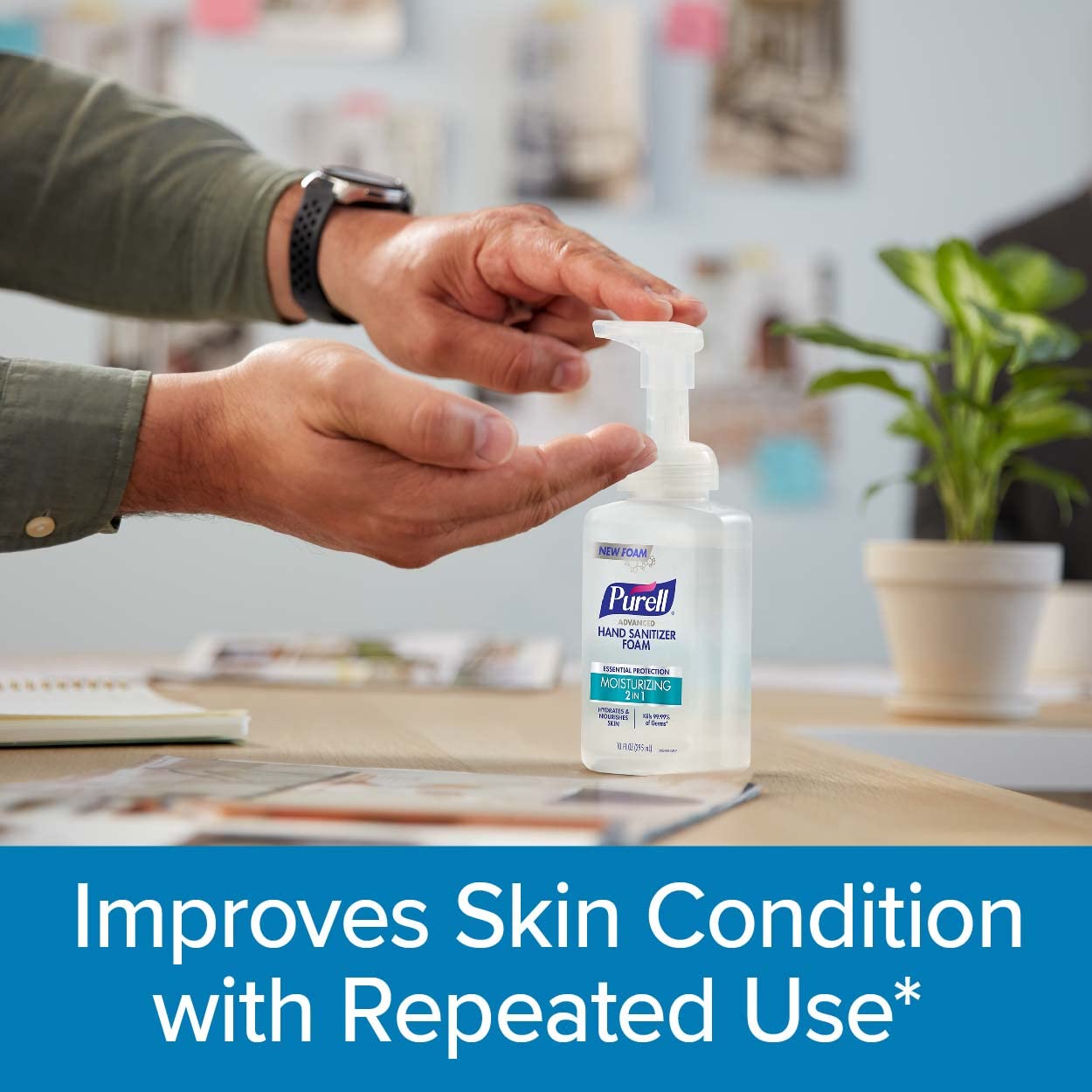 Office desk setup with Purell Advanced 2in1 for on-demand germ defense