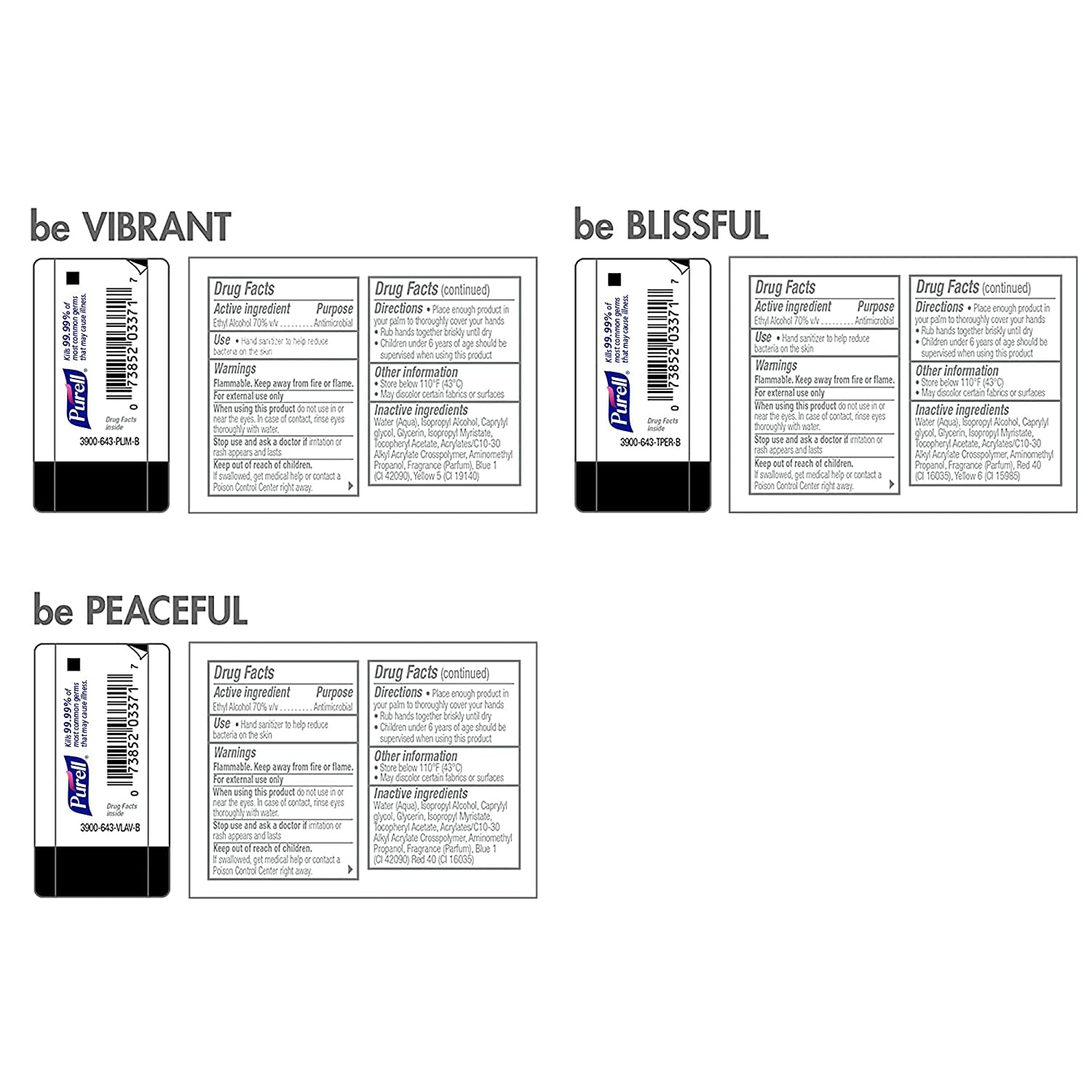 Lavender label closeup on Purell Advanced Hand Sanitizer bottle