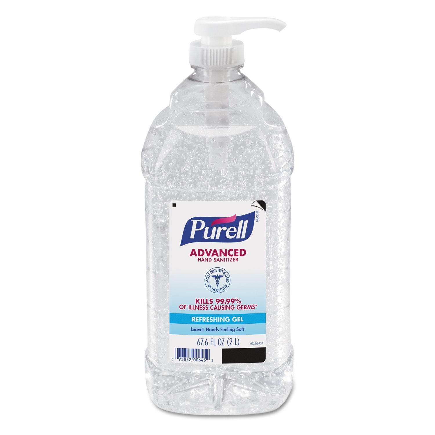 Purell Advanced Hand Sanitizer Refreshing Gel 2L pump bottle on a desk for quick protection