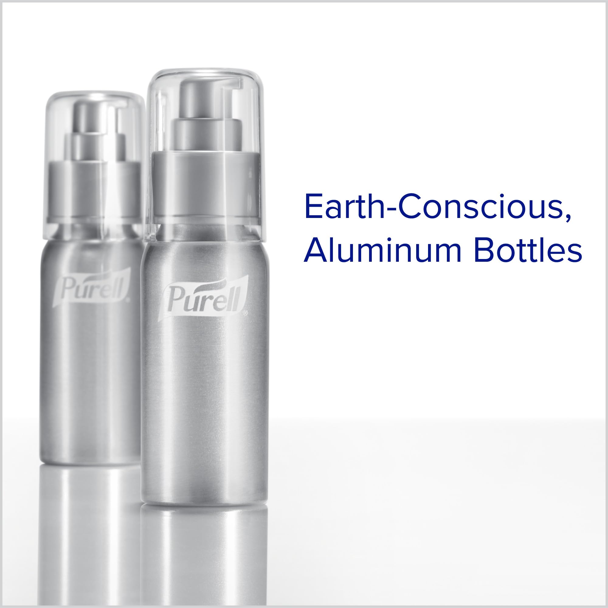 Durable Purell aluminum bottle with leak-free cap for travel.
