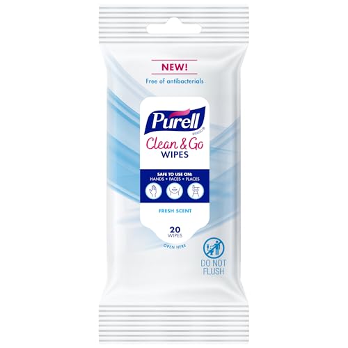 Purell Clean & Go Wipes face and hands; convenient, portable cleansing.