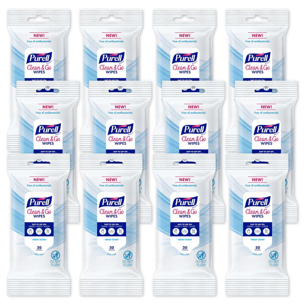Purell Clean & Go Wipes purse use for quick on-the-go cleanups; gentle on skin.
