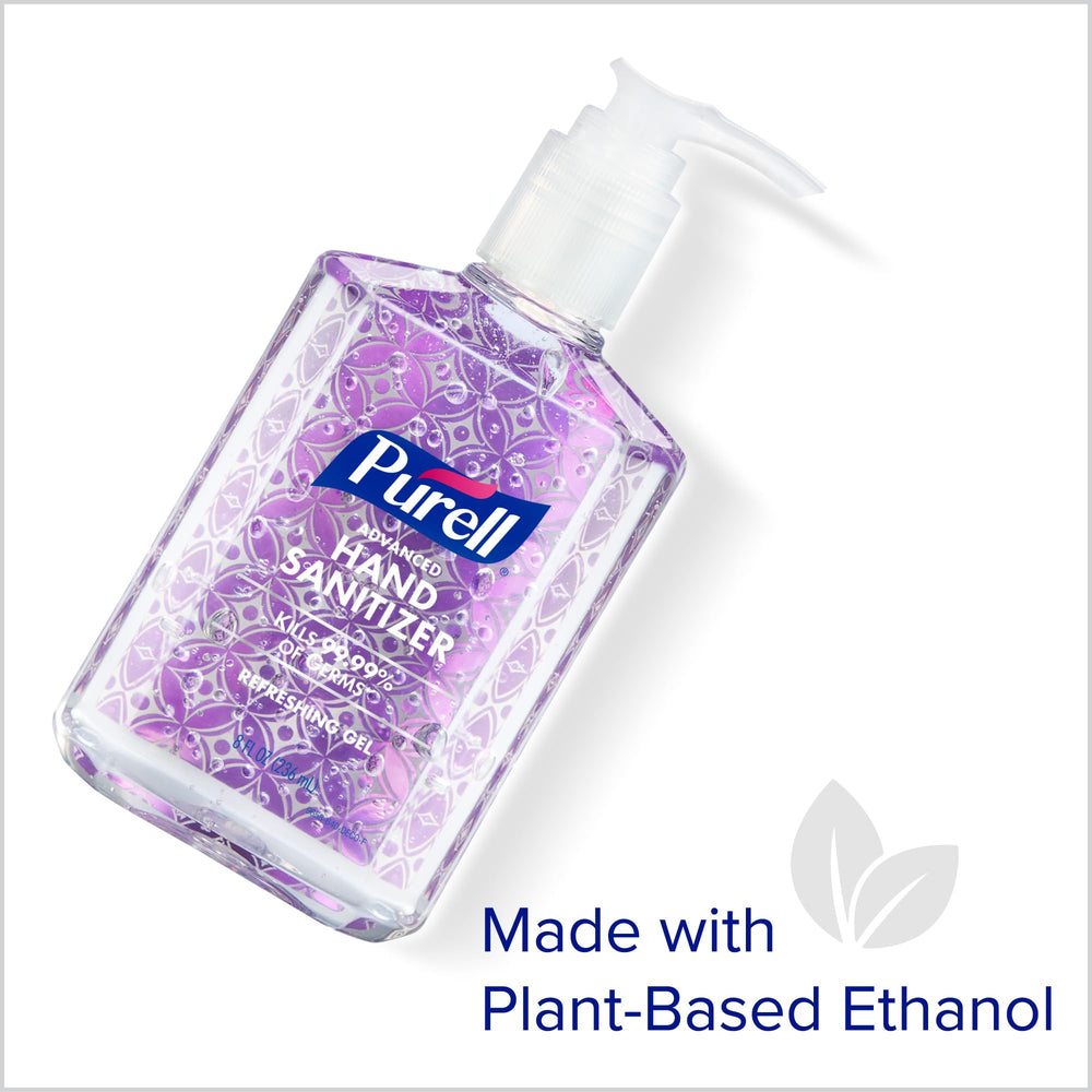 Purell hand sanitizer beside conference room table for quick use.